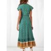 imageZESICA Womens Bohemian Floral Printed Wrap V Neck Short Sleeve Split Beach Party Maxi DressLight Green