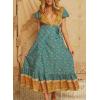 imageZESICA Womens Bohemian Floral Printed Wrap V Neck Short Sleeve Split Beach Party Maxi DressLight Green