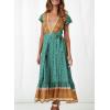 imageZESICA Womens Bohemian Floral Printed Wrap V Neck Short Sleeve Split Beach Party Maxi DressLight Green