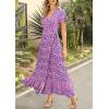 imageZESICA Womens Bohemian Floral Printed Wrap V Neck Short Sleeve Split Beach Party Maxi DressLightpurple