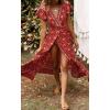 imageZESICA Womens Bohemian Floral Printed Wrap V Neck Short Sleeve Split Beach Party Maxi DressLychee Red