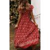 imageZESICA Womens Bohemian Floral Printed Wrap V Neck Short Sleeve Split Beach Party Maxi DressLychee Red