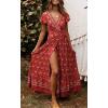imageZESICA Womens Bohemian Floral Printed Wrap V Neck Short Sleeve Split Beach Party Maxi DressLychee Red