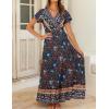 imageZESICA Womens Bohemian Floral Printed Wrap V Neck Short Sleeve Split Beach Party Maxi DressNavy