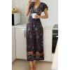 imageZESICA Womens Bohemian Floral Printed Wrap V Neck Short Sleeve Split Beach Party Maxi DressNavy