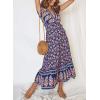 imageZESICA Womens Bohemian Floral Printed Wrap V Neck Short Sleeve Split Beach Party Maxi DressNavy Blue