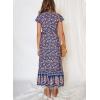imageZESICA Womens Bohemian Floral Printed Wrap V Neck Short Sleeve Split Beach Party Maxi DressNavy Blue