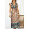 imageZESICA Womens Bohemian Floral Printed Wrap V Neck Short Sleeve Split Beach Party Maxi DressNude