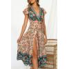 imageZESICA Womens Bohemian Floral Printed Wrap V Neck Short Sleeve Split Beach Party Maxi DressNude