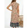 imageZESICA Womens Bohemian Floral Printed Wrap V Neck Short Sleeve Split Beach Party Maxi DressNude