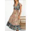 imageZESICA Womens Bohemian Floral Printed Wrap V Neck Short Sleeve Split Beach Party Maxi DressNude