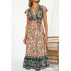 imageZESICA Womens Bohemian Floral Printed Wrap V Neck Short Sleeve Split Beach Party Maxi DressNude