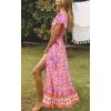 imageZESICA Womens Bohemian Floral Printed Wrap V Neck Short Sleeve Split Beach Party Maxi DressPinkpurple