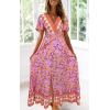 imageZESICA Womens Bohemian Floral Printed Wrap V Neck Short Sleeve Split Beach Party Maxi DressPinkpurple
