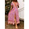 imageZESICA Womens Bohemian Floral Printed Wrap V Neck Short Sleeve Split Beach Party Maxi DressPinkpurple