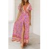 imageZESICA Womens Bohemian Floral Printed Wrap V Neck Short Sleeve Split Beach Party Maxi DressPinkpurple