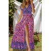 imageZESICA Womens Bohemian Floral Printed Wrap V Neck Short Sleeve Split Beach Party Maxi DressPurple
