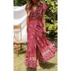 imageZESICA Womens Bohemian Floral Printed Wrap V Neck Short Sleeve Split Beach Party Maxi DressRed