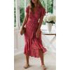 imageZESICA Womens Bohemian Floral Printed Wrap V Neck Short Sleeve Split Beach Party Maxi DressRedfloral