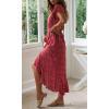 imageZESICA Womens Bohemian Floral Printed Wrap V Neck Short Sleeve Split Beach Party Maxi DressRedfloral