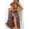 imageZESICA Womens Bohemian Floral Printed Wrap V Neck Short Sleeve Split Beach Party Maxi DressRoyal Blue