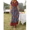 imageZESICA Womens Bohemian Floral Printed Wrap V Neck Short Sleeve Split Beach Party Maxi DressRoyal Blue