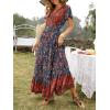 imageZESICA Womens Bohemian Floral Printed Wrap V Neck Short Sleeve Split Beach Party Maxi DressRoyal Blue