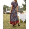 imageZESICA Womens Bohemian Floral Printed Wrap V Neck Short Sleeve Split Beach Party Maxi DressRoyal Blue
