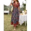 imageZESICA Womens Bohemian Floral Printed Wrap V Neck Short Sleeve Split Beach Party Maxi DressRoyal Blue
