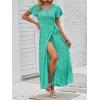 imageZESICA Womens Bohemian Floral Printed Wrap V Neck Short Sleeve Split Beach Party Maxi DressSpringgreen