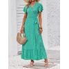imageZESICA Womens Bohemian Floral Printed Wrap V Neck Short Sleeve Split Beach Party Maxi DressSpringgreen