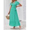 imageZESICA Womens Bohemian Floral Printed Wrap V Neck Short Sleeve Split Beach Party Maxi DressSpringgreen