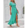 imageZESICA Womens Bohemian Floral Printed Wrap V Neck Short Sleeve Split Beach Party Maxi DressSpringgreen