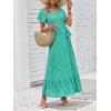 imageZESICA Womens Bohemian Floral Printed Wrap V Neck Short Sleeve Split Beach Party Maxi DressSpringgreen