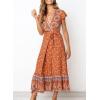 imageZESICA Womens Bohemian Floral Printed Wrap V Neck Short Sleeve Split Beach Party Maxi DressTangerine