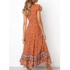 imageZESICA Womens Bohemian Floral Printed Wrap V Neck Short Sleeve Split Beach Party Maxi DressTangerine