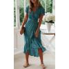 imageZESICA Womens Bohemian Floral Printed Wrap V Neck Short Sleeve Split Beach Party Maxi DressTeal