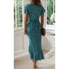 imageZESICA Womens Bohemian Floral Printed Wrap V Neck Short Sleeve Split Beach Party Maxi DressTeal