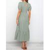 imageZESICA Womens Casual Summer Crew Neck Short Puff Sleeve Smocked High Waist Ruffle Tiered A Line Midi DressDustygreen