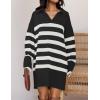 imageZESICA Womens Striped Sweater Dress Spring Long Sleeve V Neck Collar Loose Knit Mini DressesBlack