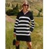imageZESICA Womens Striped Sweater Dress Spring Long Sleeve V Neck Collar Loose Knit Mini DressesBlack