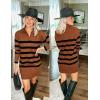imageZESICA Womens Striped Sweater Dress Spring Long Sleeve V Neck Collar Loose Knit Mini DressesCaramel