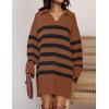 imageZESICA Womens Striped Sweater Dress Spring Long Sleeve V Neck Collar Loose Knit Mini DressesCaramel