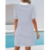 imageZESICA Womens Summer Casual Striped Mini Dresses 2025 Lapel V Neck Short Sleeve Flowy A Line T Shirt DressBlue