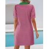 imageZESICA Womens Summer Casual Striped Mini Dresses 2025 Lapel V Neck Short Sleeve Flowy A Line T Shirt DressRose