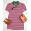 imageZESICA Womens Summer Casual Striped Mini Dresses 2025 Lapel V Neck Short Sleeve Flowy A Line T Shirt DressRose