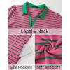 imageZESICA Womens Summer Casual Striped Mini Dresses 2025 Lapel V Neck Short Sleeve Flowy A Line T Shirt DressRose