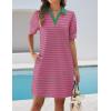 imageZESICA Womens Summer Casual Striped Mini Dresses 2025 Lapel V Neck Short Sleeve Flowy A Line T Shirt DressRose
