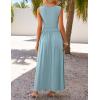 imageZESICA Womens Summer Sleeveless Maxi Dress 2025 Casual Crewneck Pleated Flowy Long Dress with PocketsBlue