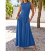 imageZESICA Womens Summer Sleeveless Maxi Dress 2025 Casual Crewneck Pleated Flowy Long Dress with PocketsDustyblue